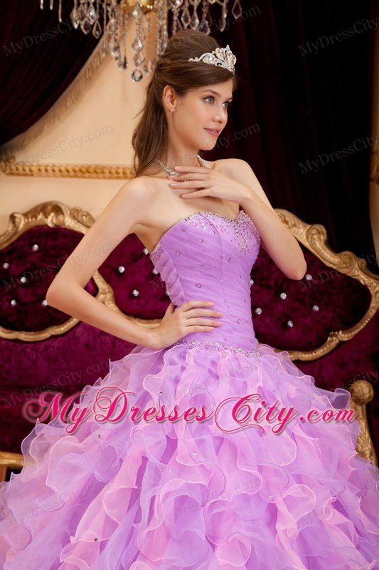 Lavender Sweetheart Organza Dress Beaded for Sweet 15