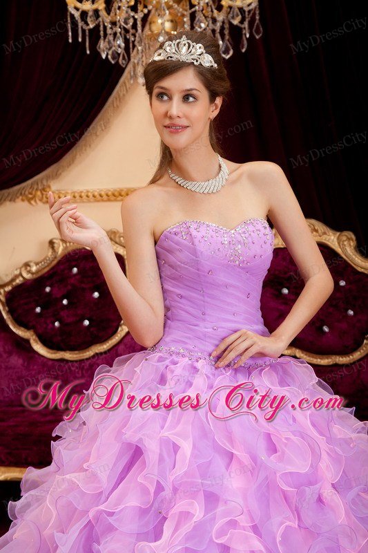 Lavender Sweetheart Organza Dress Beaded for Sweet 15