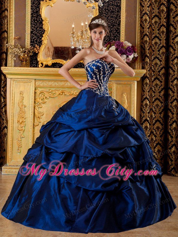 Navy Blue Sweetheart Appliques Sweet Sixteen Dresses