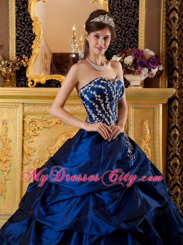 Navy Blue Sweetheart Appliques Sweet Sixteen Dresses