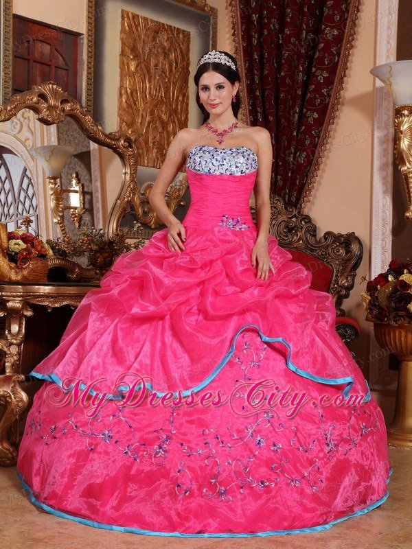 Rose Pink Strapless Appliqued Dress for Quinceanera