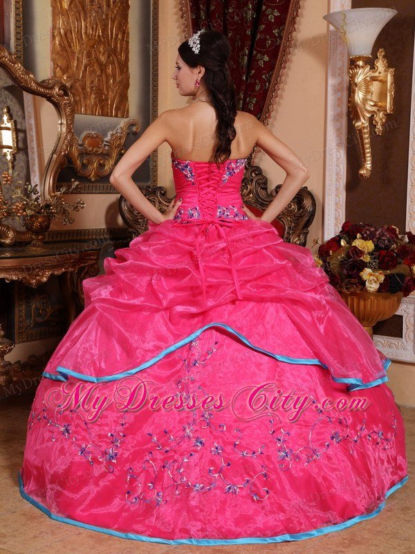 Rose Pink Strapless Appliqued Dress for Quinceanera