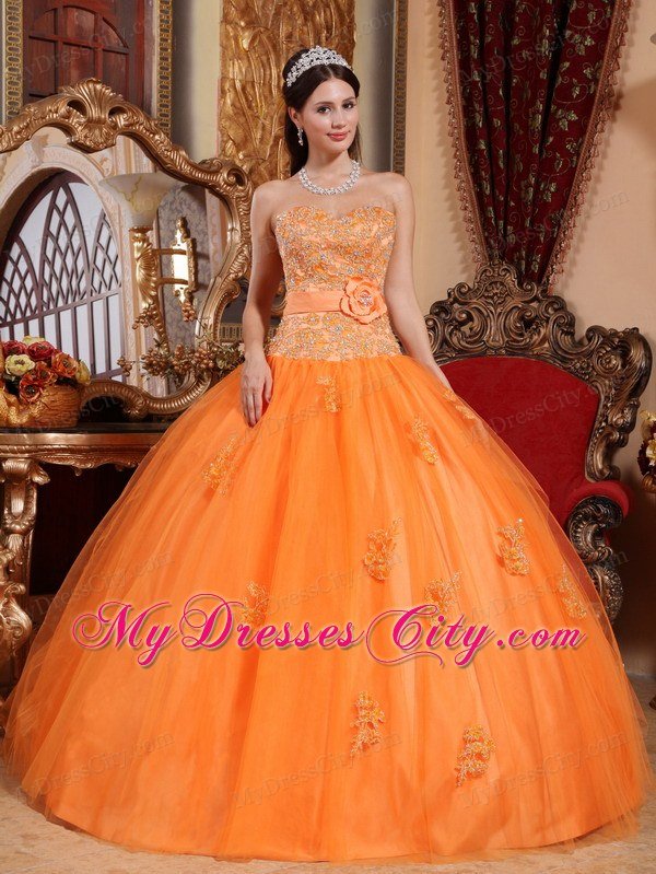 Special Orange Ball Gown Tulle Appliques Sweet 15 Dress
