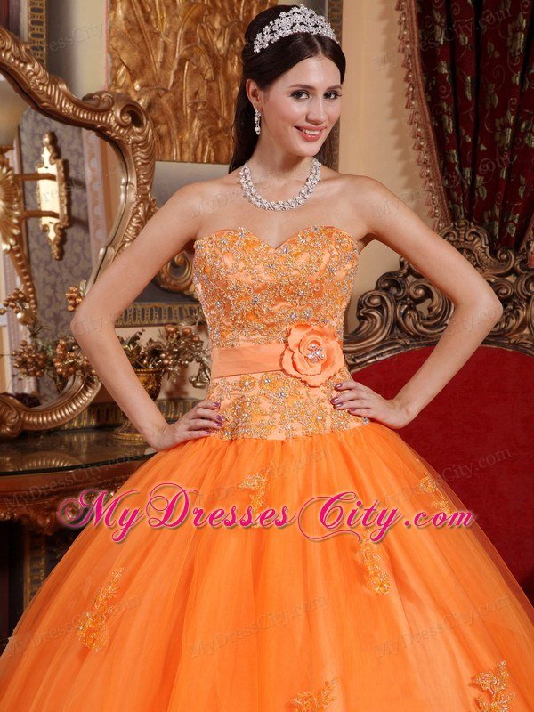 Special Orange Ball Gown Tulle Appliques Sweet 15 Dress