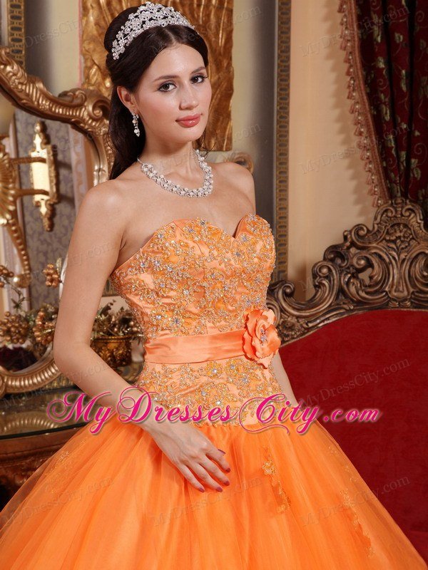 Special Orange Ball Gown Tulle Appliques Sweet 15 Dress