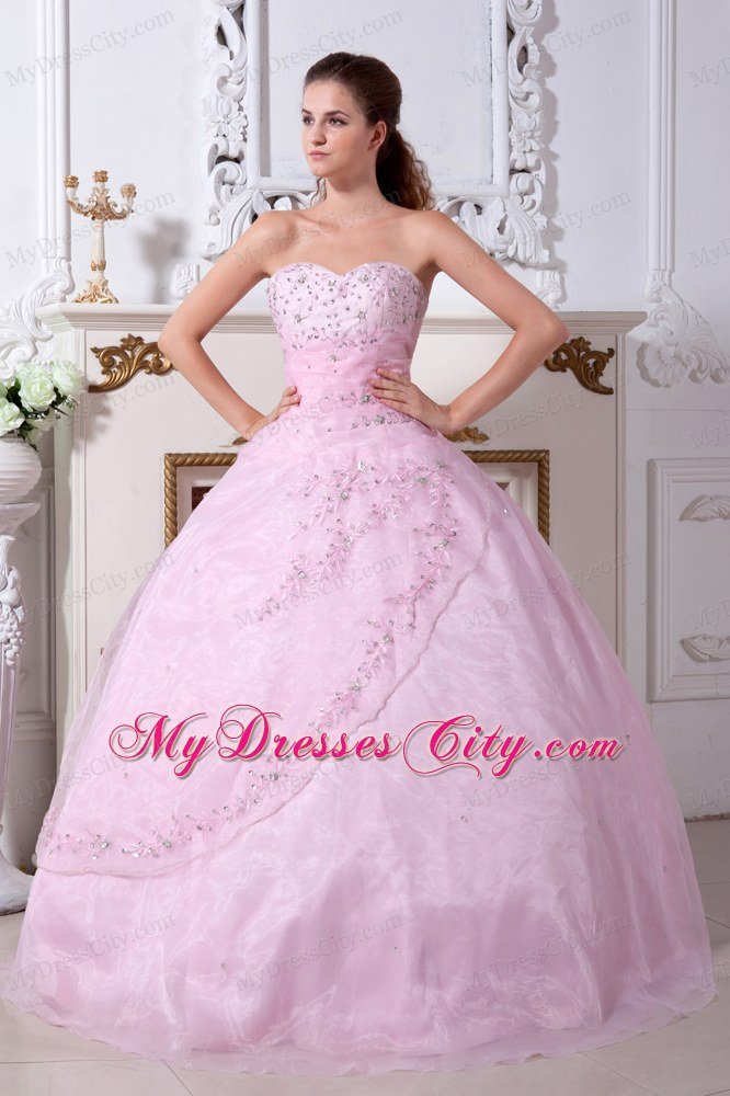 Sweety Baby Pink Sweetheart Organza Embroidery Quinceanera Dress