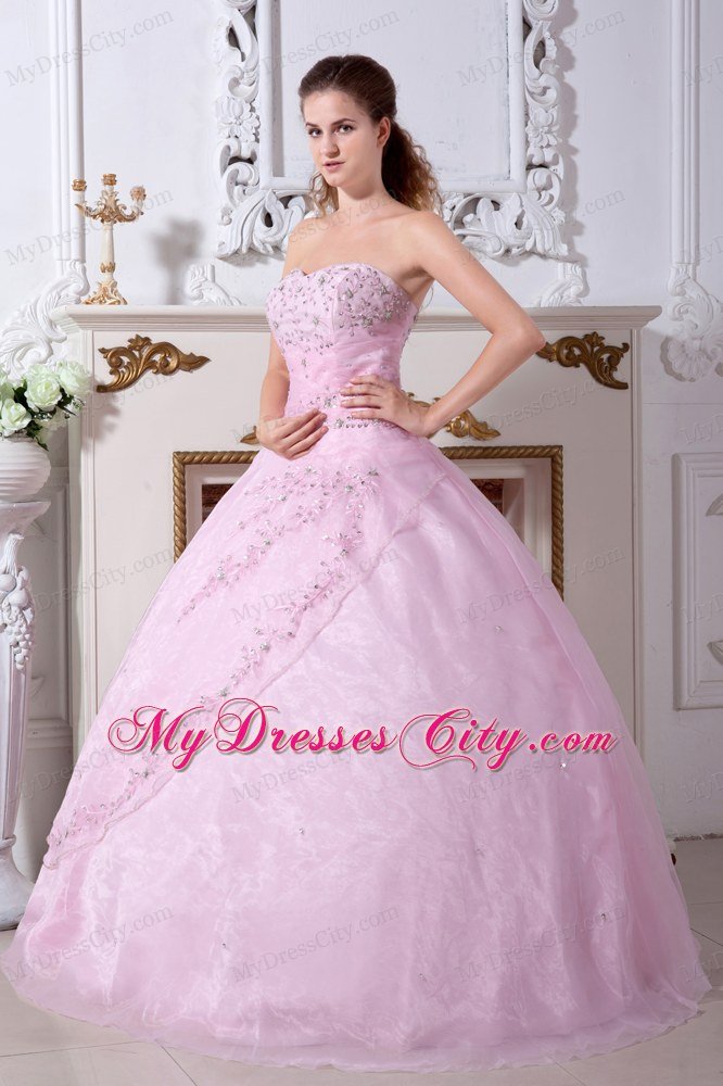 Sweety Baby Pink Sweetheart Organza Embroidery Quinceanera Dress