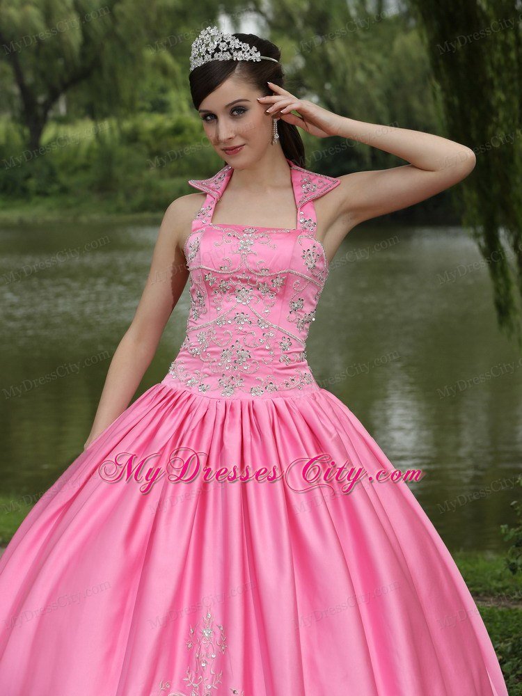 Square Neckline Beading Decorated Rose Pink Quinceanera Dress