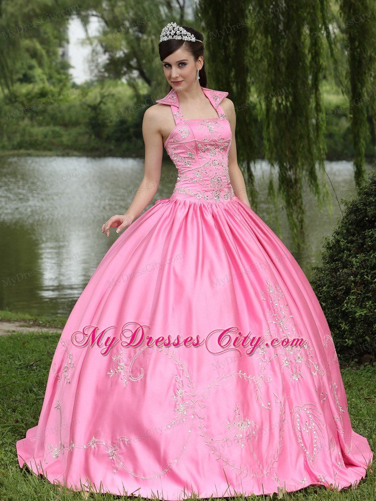 Square Neckline Beading Decorated Rose Pink Quinceanera Dress