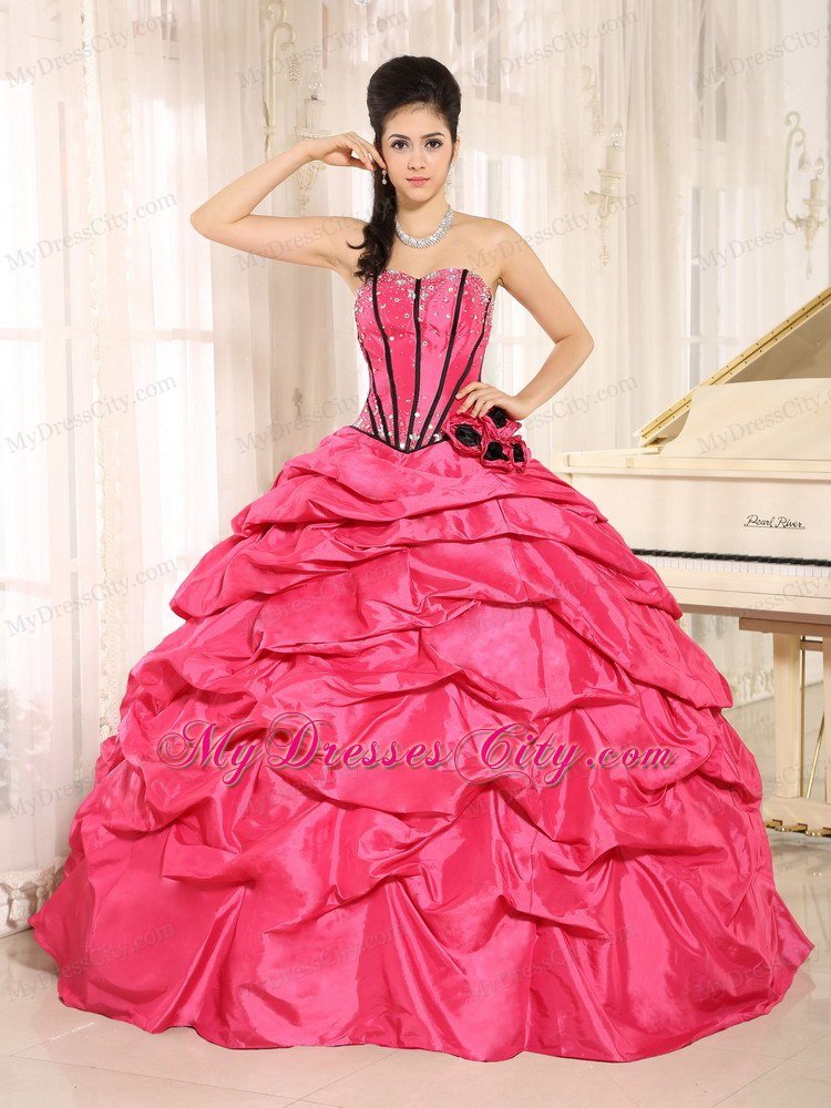 Cute Hot Pink Beaded Quinceanera Dress with Pick-ups