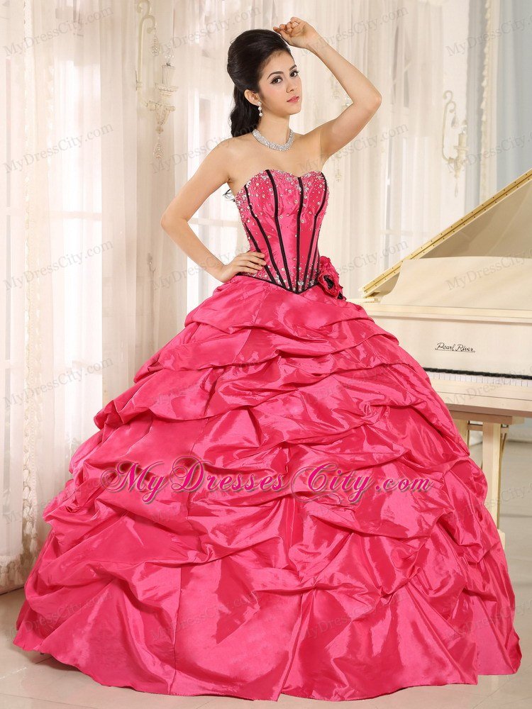 Cute Hot Pink Beaded Quinceanera Dress with Pick-ups