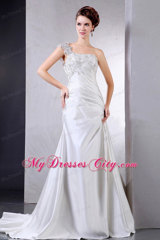 2013 Court Train Wedding Dress with Appliques One Shoulder