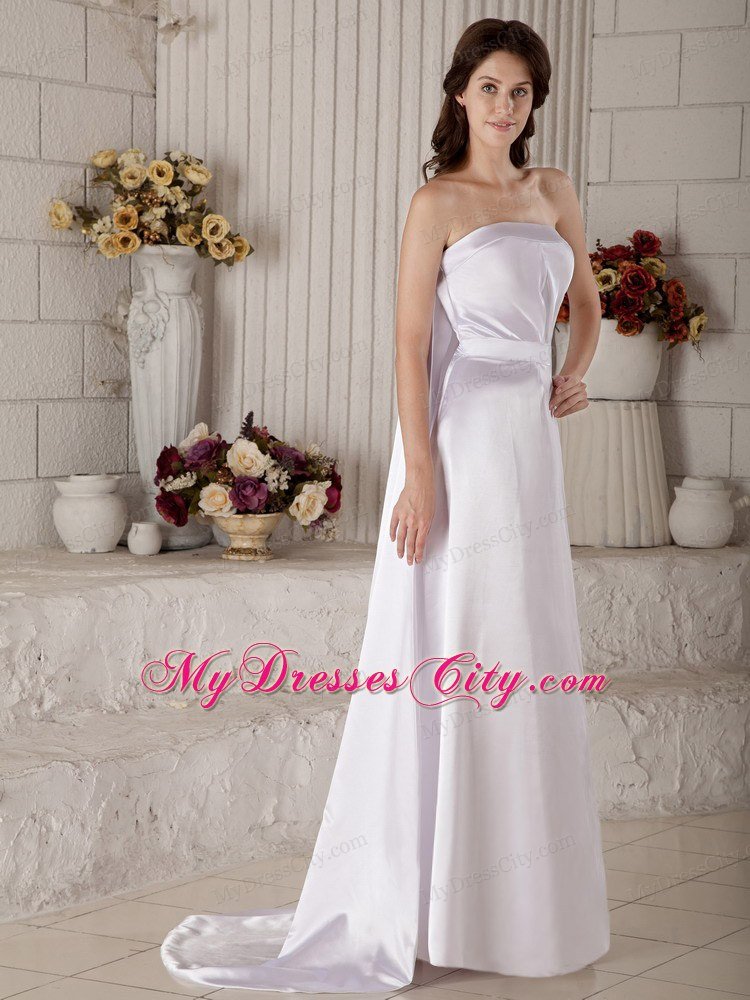 Exclusive Column Strapless Watteau Train Ruched Wedding Dress