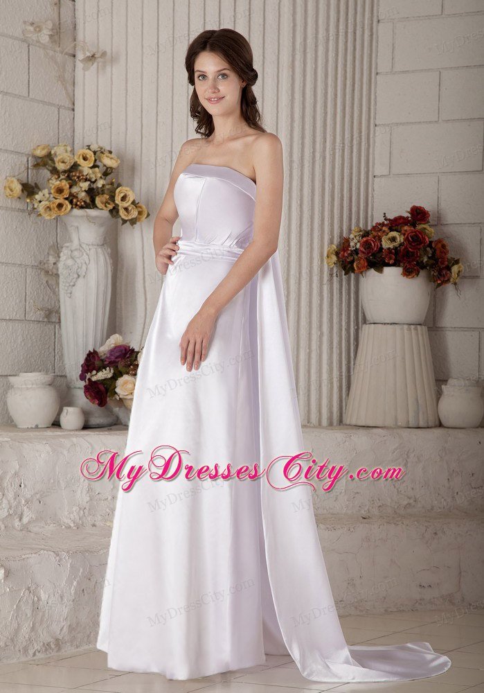 Exclusive Column Strapless Watteau Train Ruched Wedding Dress