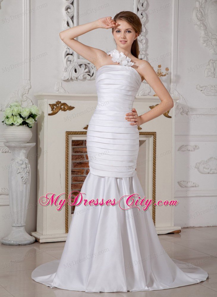 Mermaid One Shoulder Wedding Dress with Detachable Brush Train