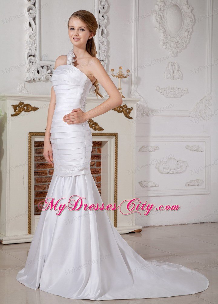 Mermaid One Shoulder Wedding Dress with Detachable Brush Train