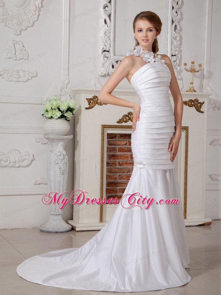 Mermaid One Shoulder Wedding Dress with Detachable Brush Train