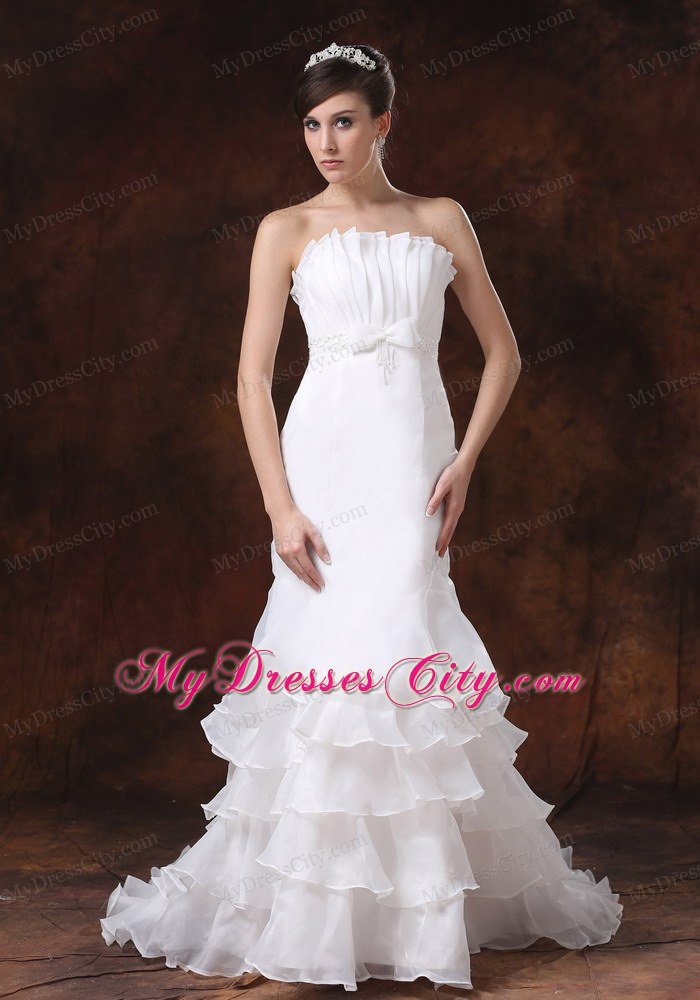 Customized Mermaid Strapless Bridal dress with Ruffled Layers