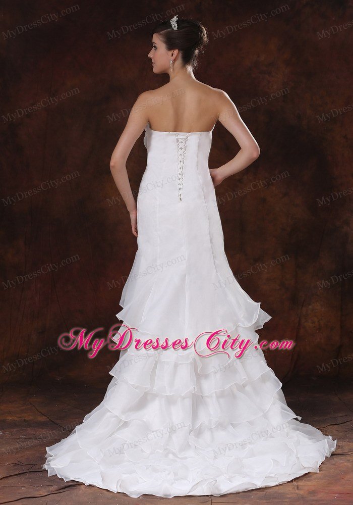 Customized Mermaid Strapless Bridal dress with Ruffled Layers