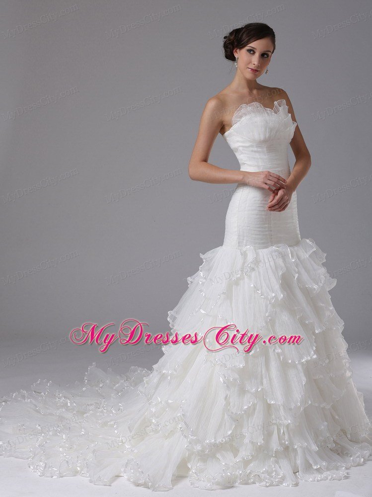 Mermaid Sweetheart Ruched and Ruffles Court Train Bridal Gown