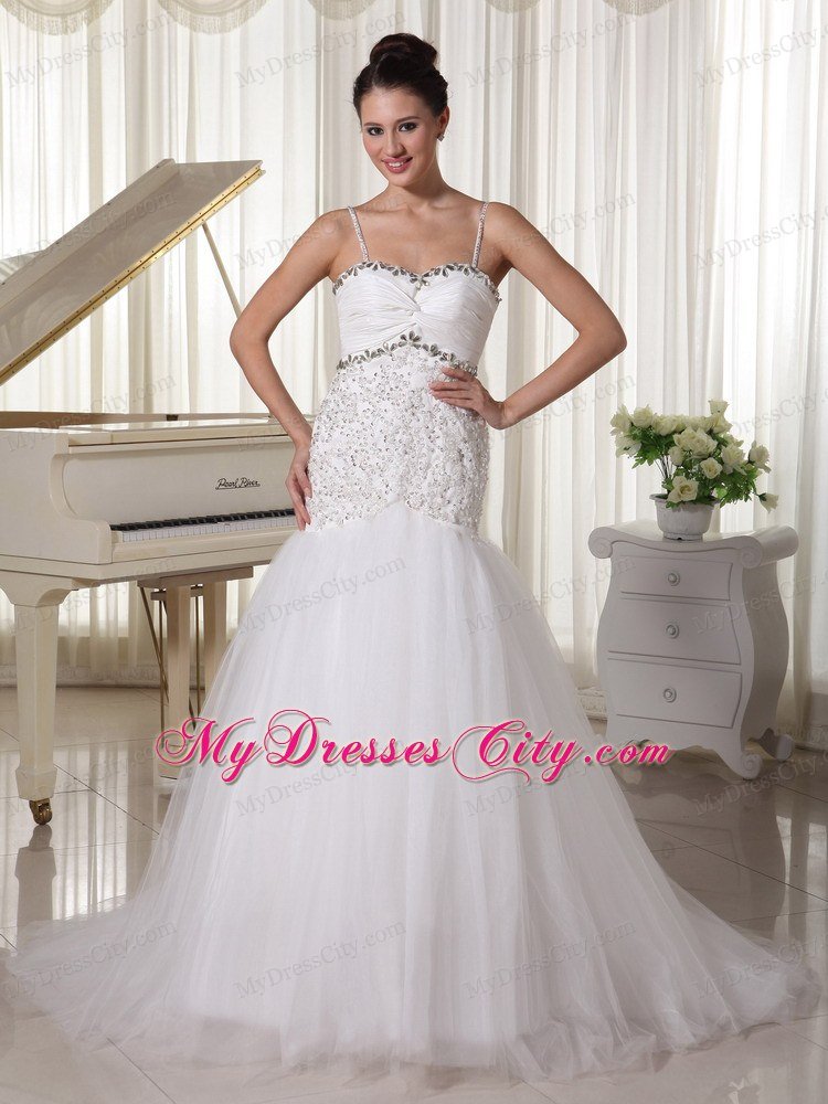 Spaghetti Straps Mermaid Court Train Bridal Gown with Beading