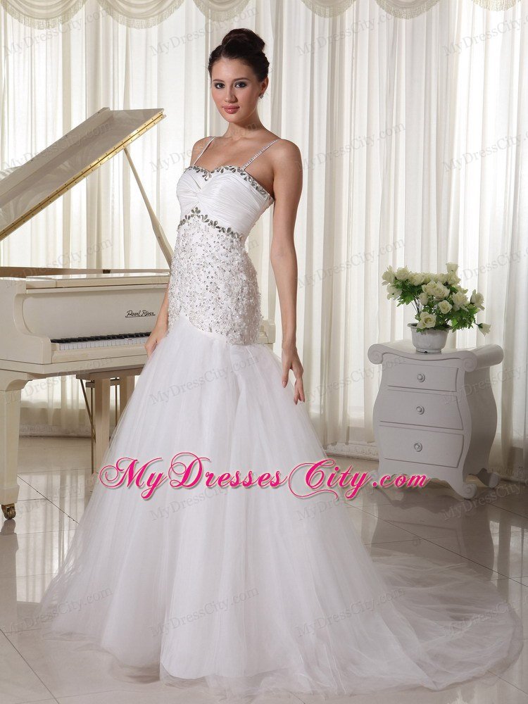 Spaghetti Straps Mermaid Court Train Bridal Gown with Beading