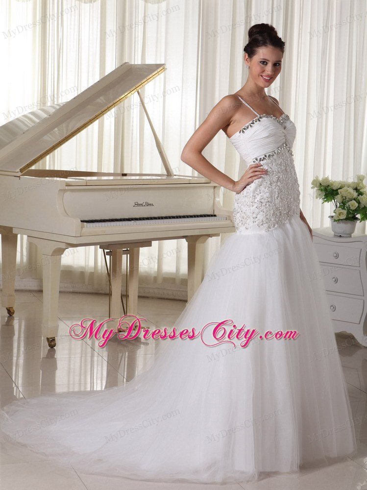 Spaghetti Straps Mermaid Court Train Bridal Gown with Beading