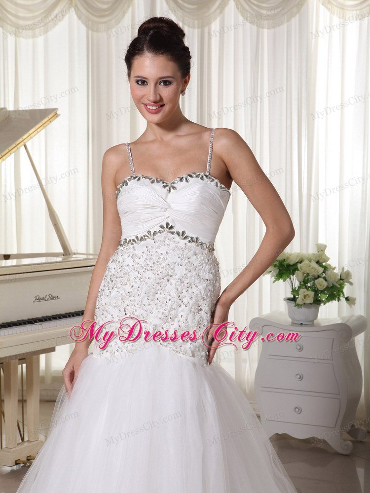 Spaghetti Straps Mermaid Court Train Bridal Gown with Beading