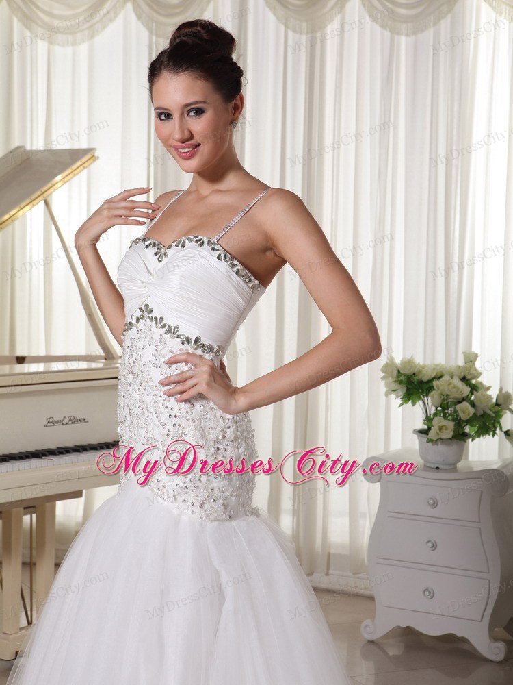 Spaghetti Straps Mermaid Court Train Bridal Gown with Beading