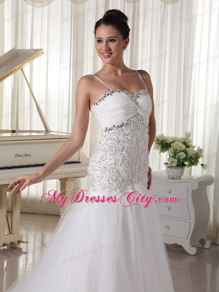 Spaghetti Straps Mermaid Court Train Bridal Gown with Beading