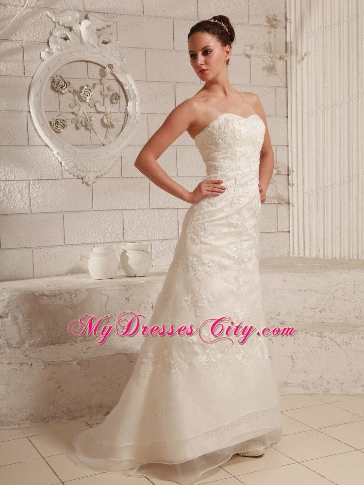 Asymmetrical Lace and Organza Wedding Dress for Brush Train