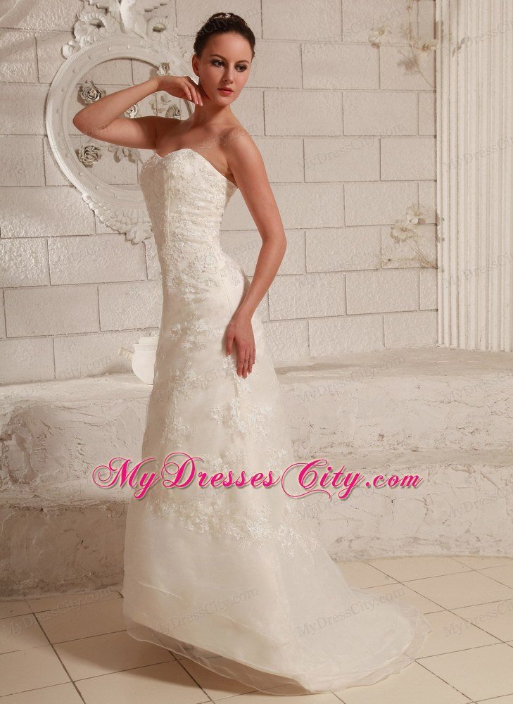 Asymmetrical Lace and Organza Wedding Dress for Brush Train