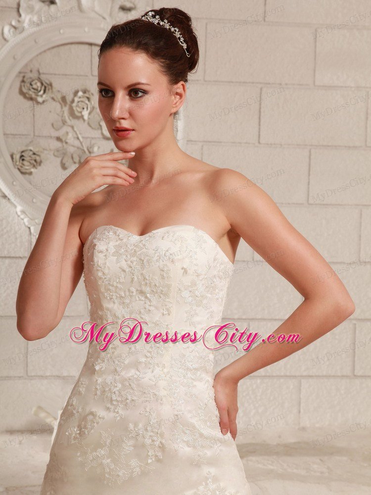 Asymmetrical Lace and Organza Wedding Dress for Brush Train