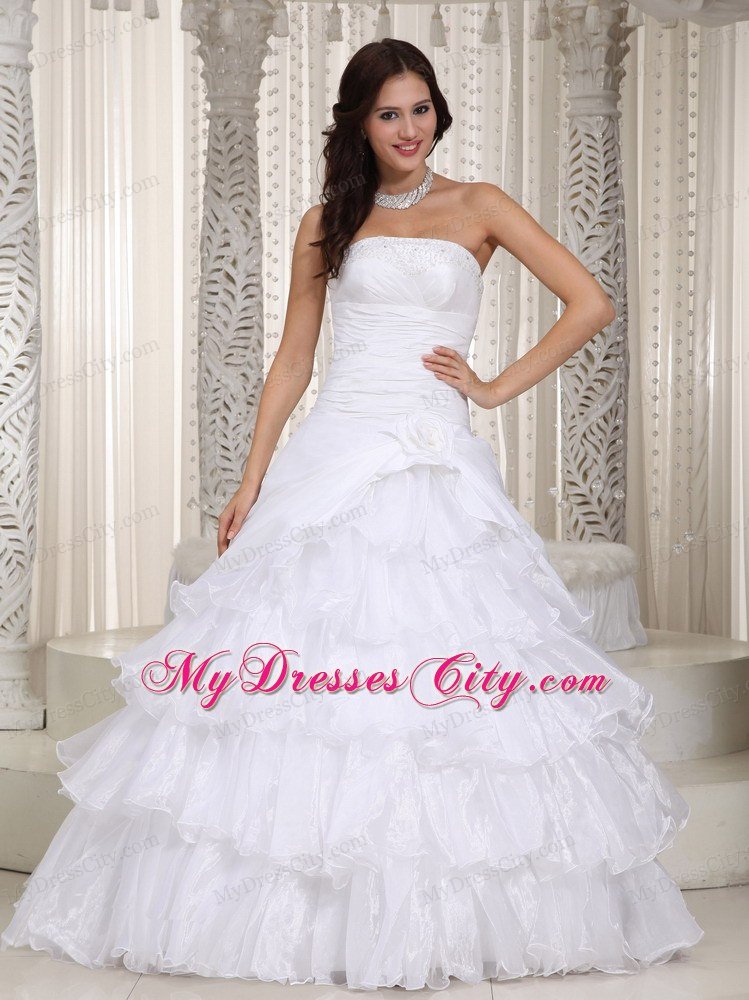 New Princess Strapless Beading Ruffled Layers Wedding Dress