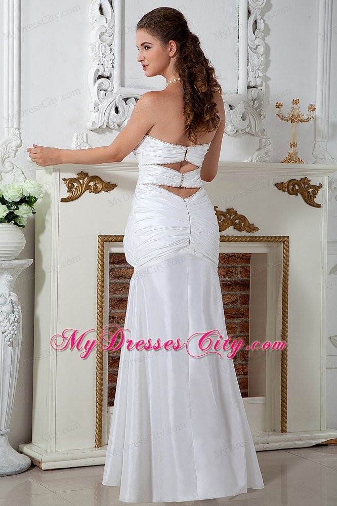 High Slit Column Sweetheart Ruching Wedding Dress with Zipper Back