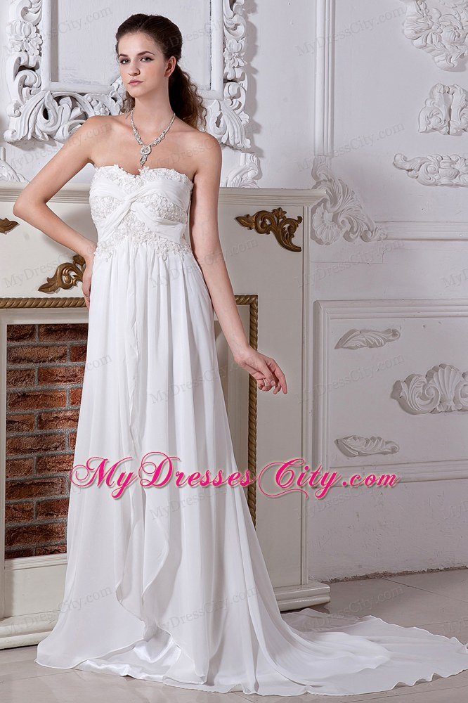 Popular Empire Sweetheart Lace Wedding Dresses with Court Train
