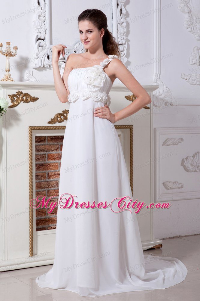 Elegant Empire One Shoulder Flowers 2013 Wedding Dress For Beach