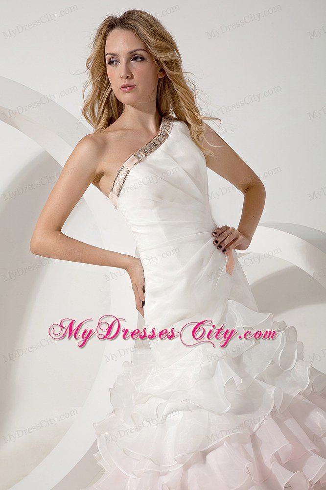 A-line Single Shoulder Multi-colored Beading Tiered Wedding Gowns