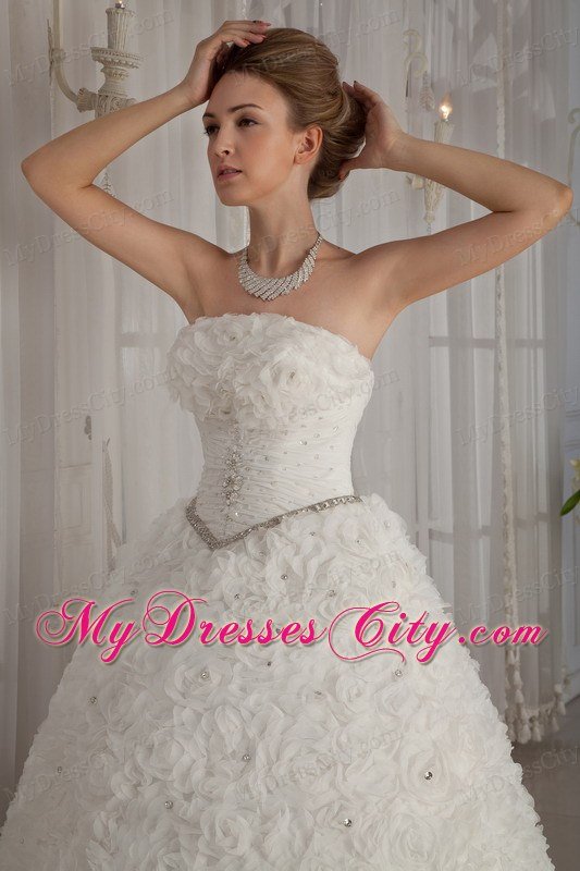 Exclusive Puffy Strapless Special?Embossed Fabric Beading Wedding Gowns