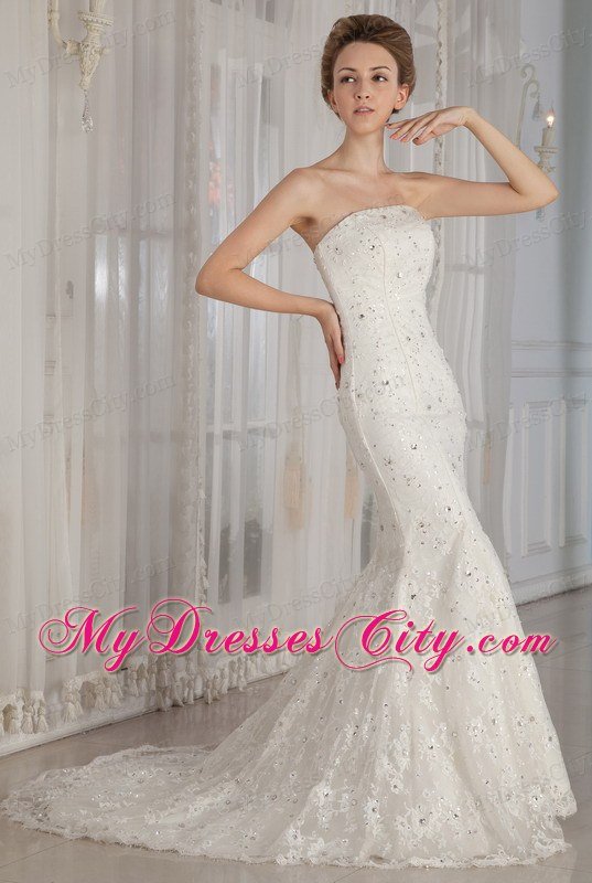Gorgeous Trumpet Strapless Lace Beading Wedding Dresses for Garden