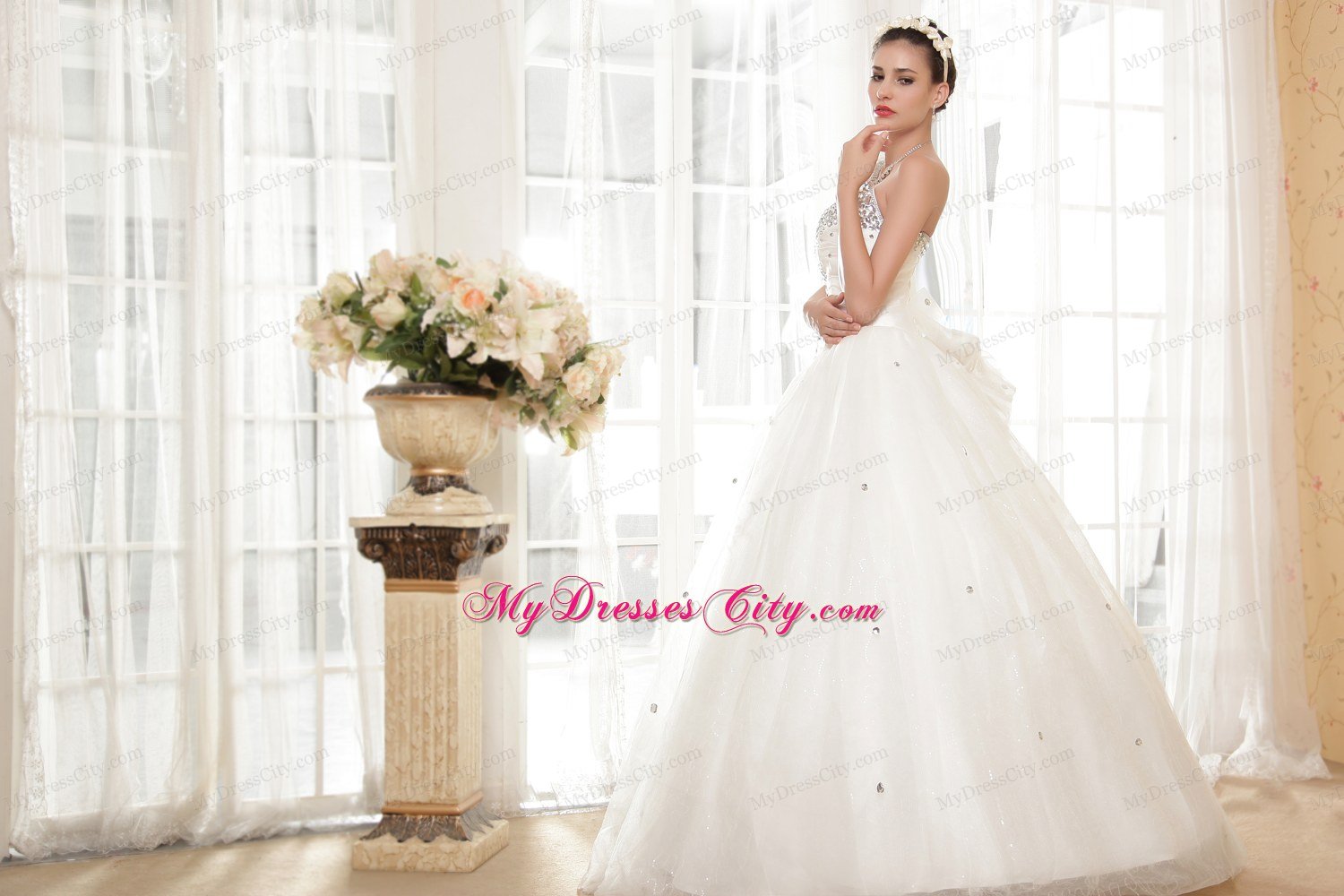 Rhinestone Puffy Sweetheart Full-length Hall Summer Wedding Dress