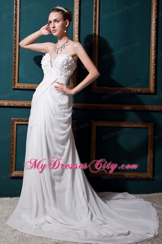 Discount Column Sweetheart Ruching Ivory Garden Wedding Dress