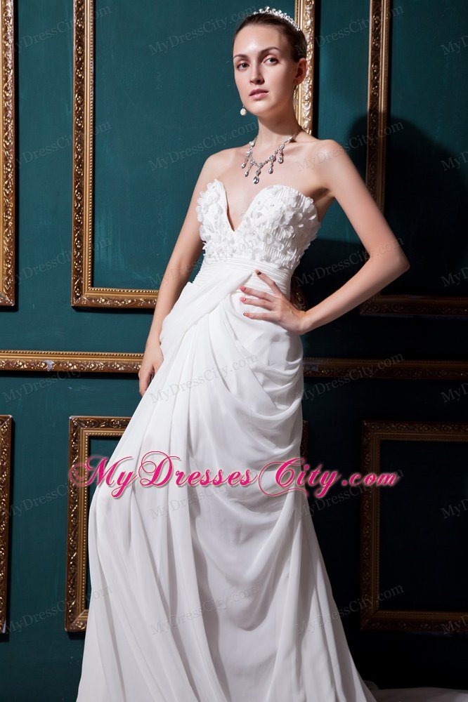Discount Column Sweetheart Ruching Ivory Garden Wedding Dress