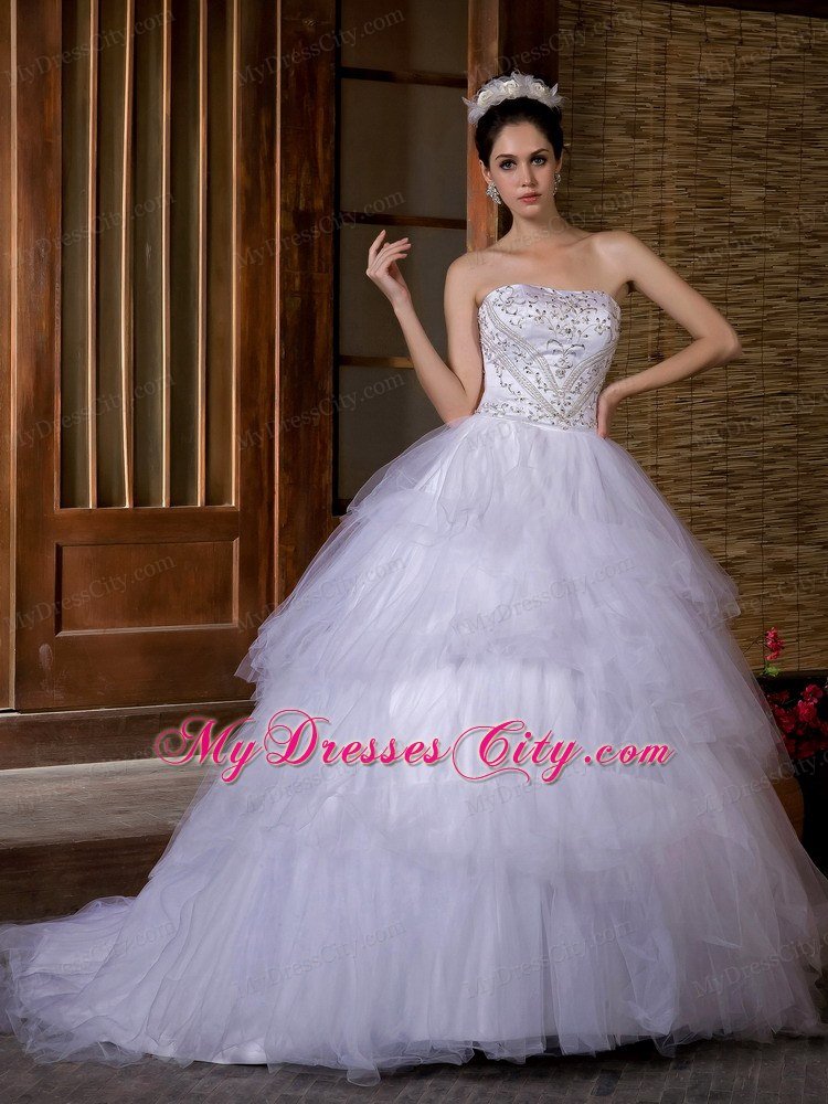 Newest Strapless Embroidery Taffeta and Organza Wedding Dress
