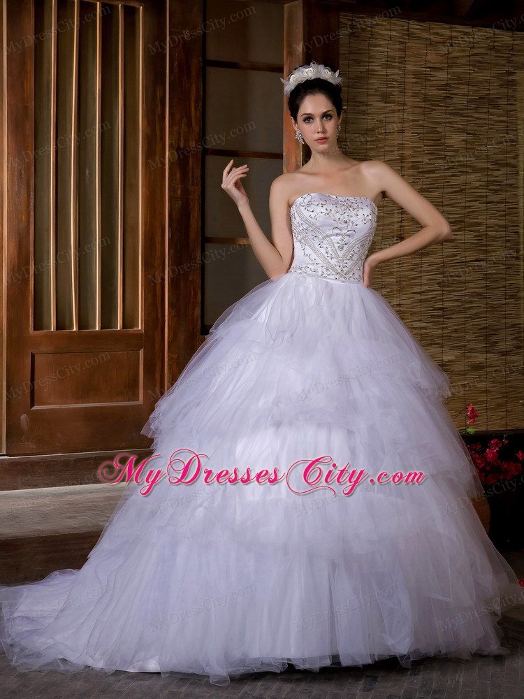 Newest Strapless Embroidery Taffeta and Organza Wedding Dress
