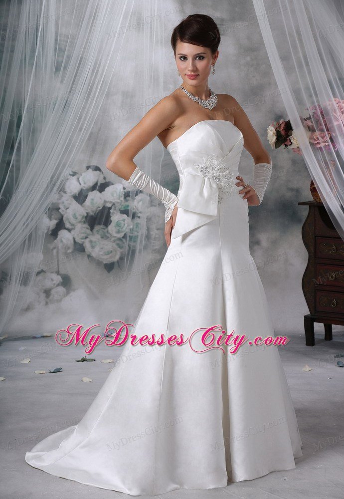 Exquisite Appliques With Beading Satin Brush Train Bridal Dress