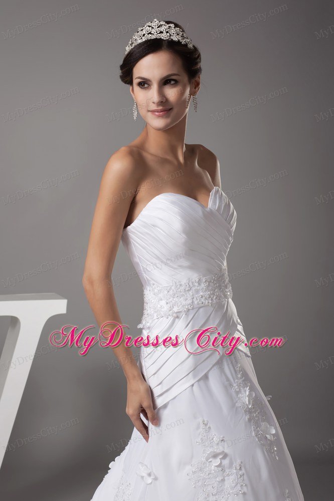 Designer Sweetheart Appliques and Pleats A-line wedding gown