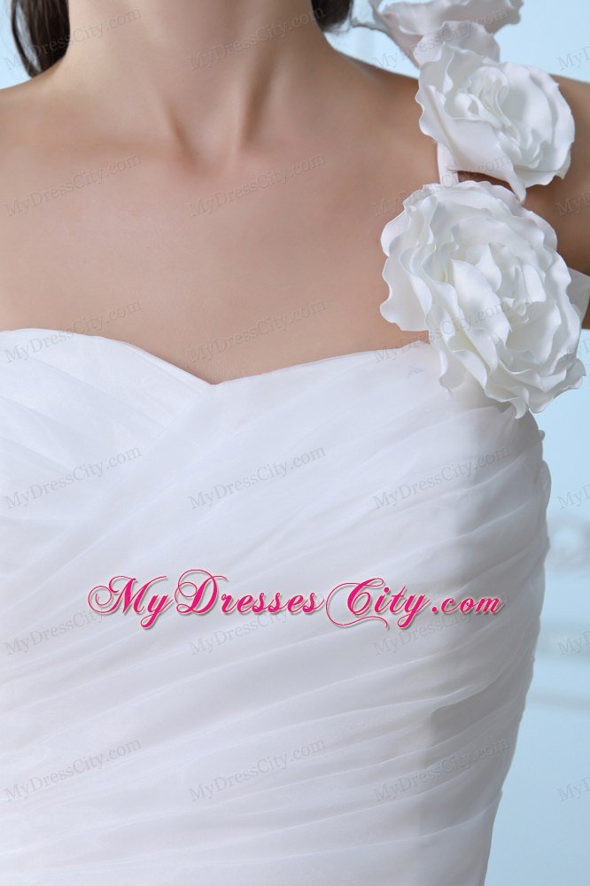 Flowery Single Shoulder Organza Court Train Wedding Dress