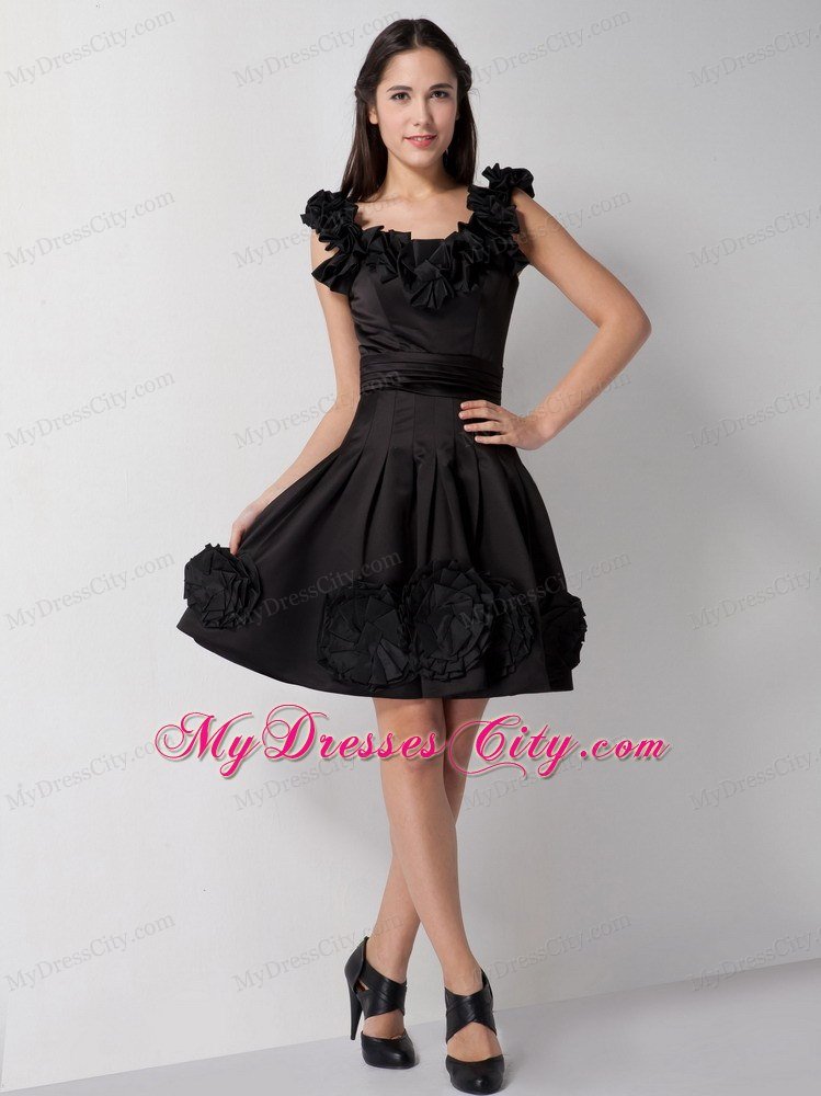 V-neck Flowers A-line Taffeta Little Black Cocktail Dresses