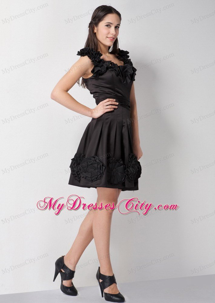 V-neck Flowers A-line Taffeta Little Black Cocktail Dresses